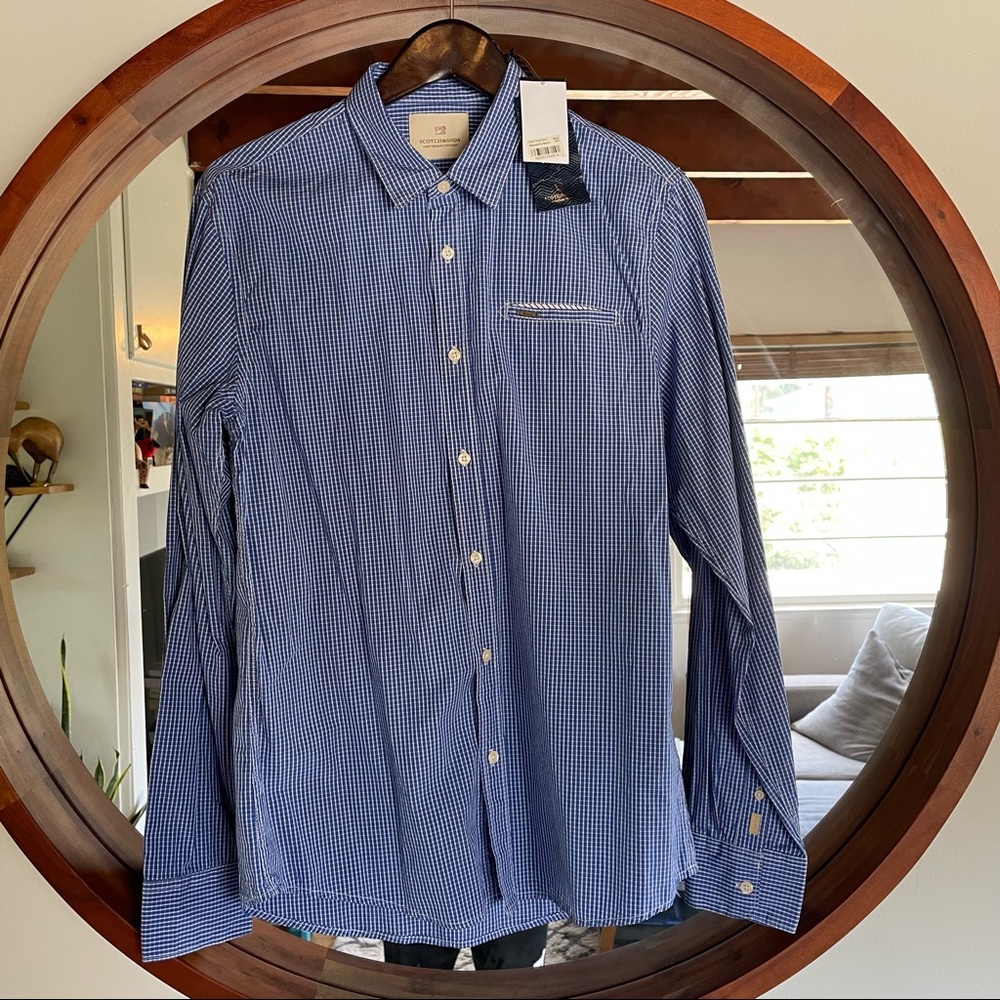 Scotch and Soda - Blue Check Button Down. New with Tags